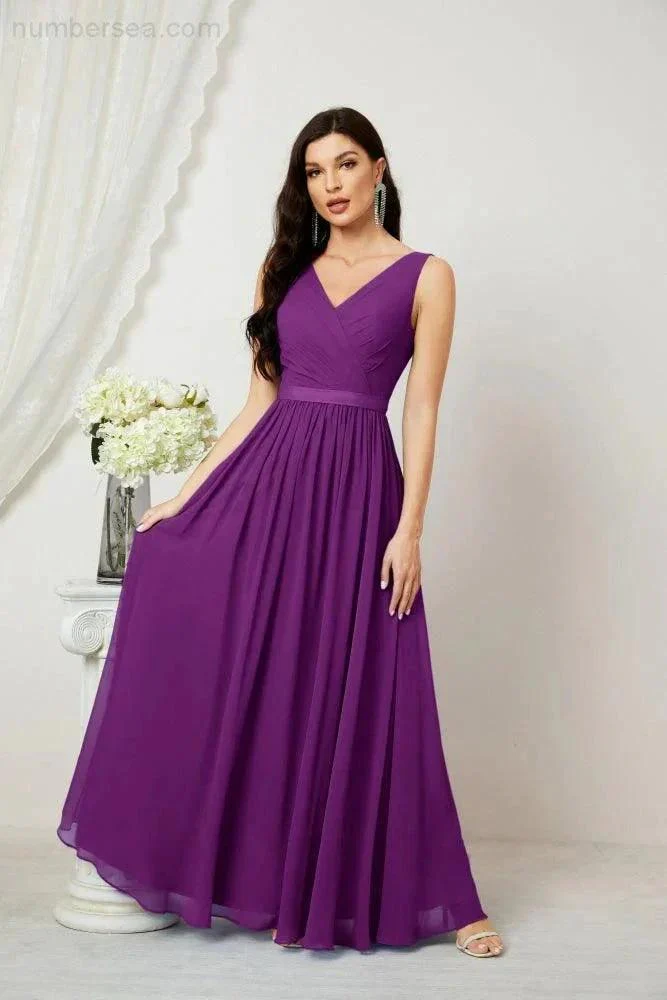 Women's Chiffon Long Bridesmaid Dresses A line Sleeveless Formal Prom Gown for Evening Party Homecoming Dresses 2808 - Image 143