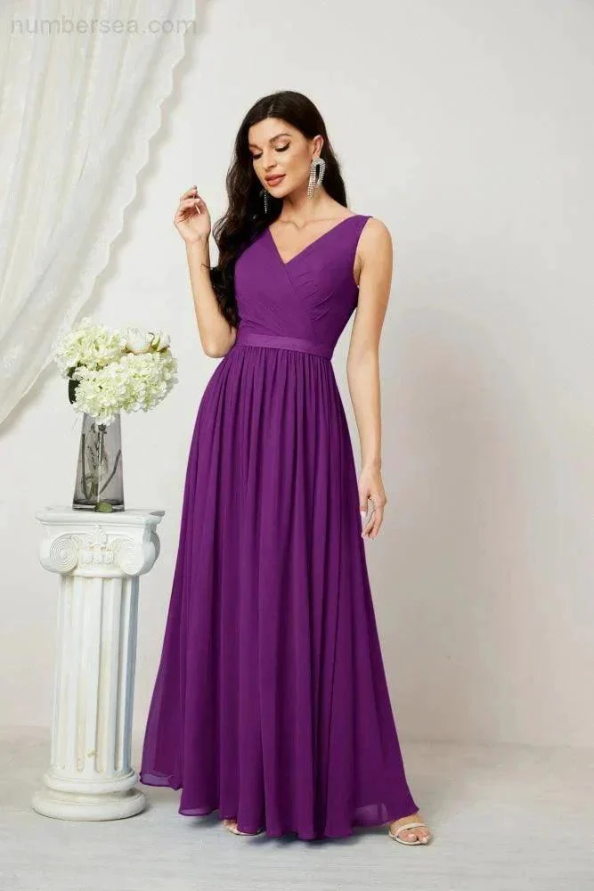 Women's Chiffon Long Bridesmaid Dresses A line Sleeveless Formal Prom Gown for Evening Party Homecoming Dresses 2808 - Image 144