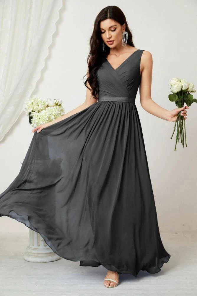 Women's Chiffon Long Bridesmaid Dresses A line Sleeveless Formal Prom Gown for Evening Party Homecoming Dresses 2808 - Image 149