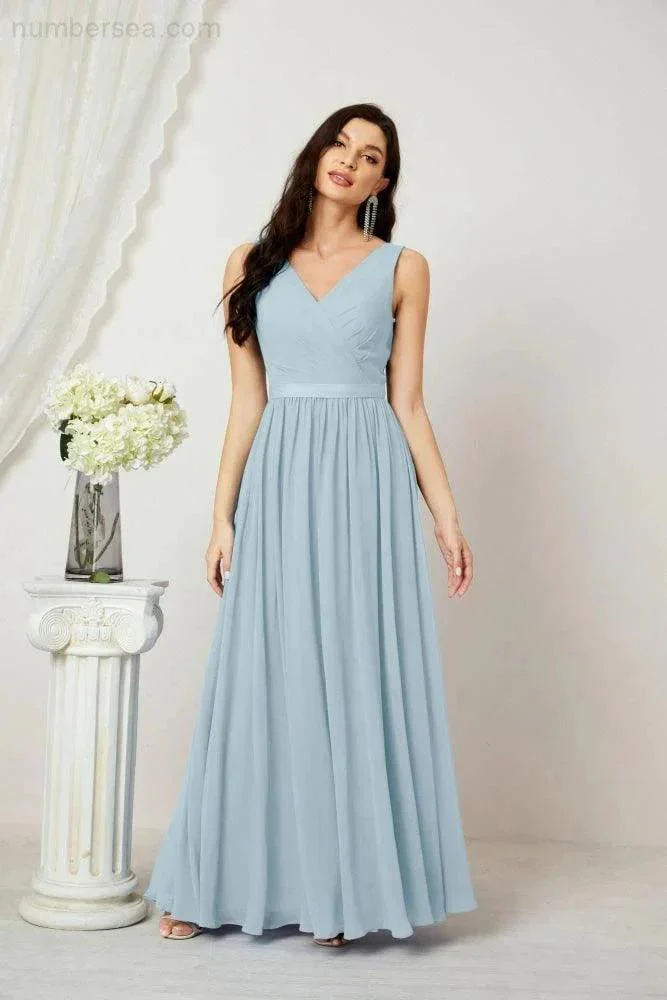 Women's Chiffon Long Bridesmaid Dresses A line Sleeveless Formal Prom Gown for Evening Party Homecoming Dresses 2808 - Image 15