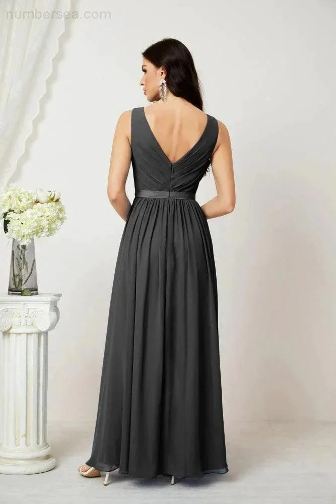 Women's Chiffon Long Bridesmaid Dresses A line Sleeveless Formal Prom Gown for Evening Party Homecoming Dresses 2808 - Image 150