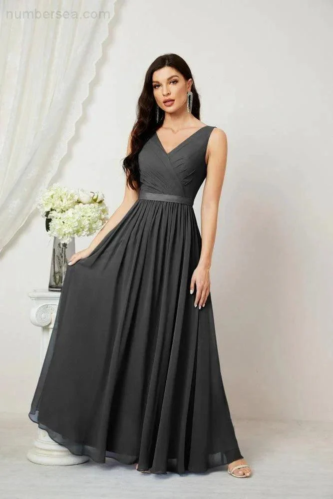 Women's Chiffon Long Bridesmaid Dresses A line Sleeveless Formal Prom Gown for Evening Party Homecoming Dresses 2808 - Image 151