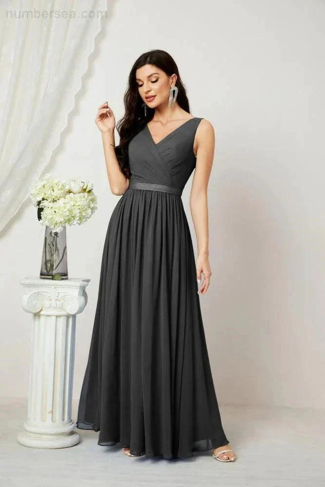 Women's Chiffon Long Bridesmaid Dresses A line Sleeveless Formal Prom Gown for Evening Party Homecoming Dresses 2808 - Image 152