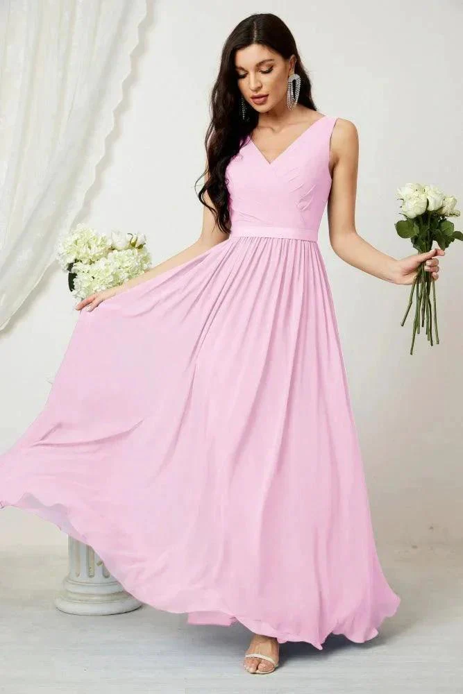 Women's Chiffon Long Bridesmaid Dresses A line Sleeveless Formal Prom Gown for Evening Party Homecoming Dresses 2808 - Image 153
