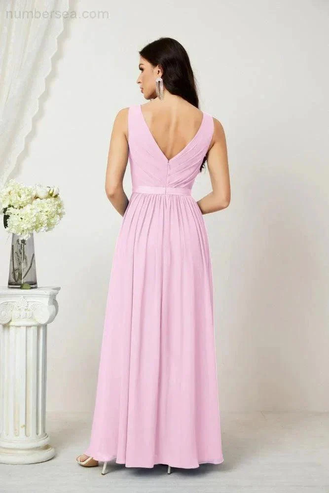 Women's Chiffon Long Bridesmaid Dresses A line Sleeveless Formal Prom Gown for Evening Party Homecoming Dresses 2808 - Image 154
