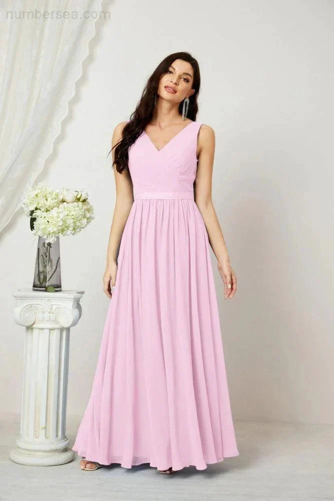 Women's Chiffon Long Bridesmaid Dresses A line Sleeveless Formal Prom Gown for Evening Party Homecoming Dresses 2808 - Image 155