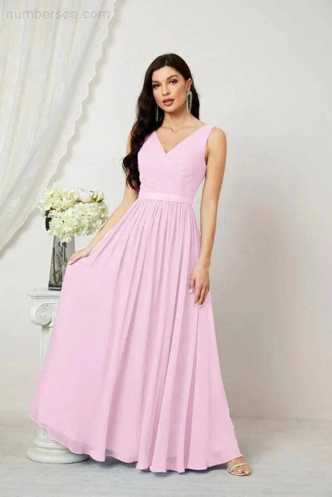 Women's Chiffon Long Bridesmaid Dresses A line Sleeveless Formal Prom Gown for Evening Party Homecoming Dresses 2808 - Image 156