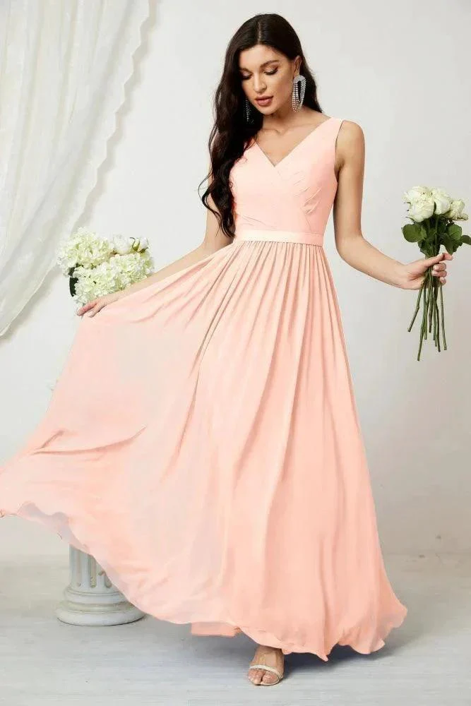 Women's Chiffon Long Bridesmaid Dresses A line Sleeveless Formal Prom Gown for Evening Party Homecoming Dresses 2808 - Image 157