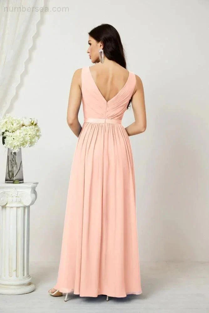 Women's Chiffon Long Bridesmaid Dresses A line Sleeveless Formal Prom Gown for Evening Party Homecoming Dresses 2808 - Image 158