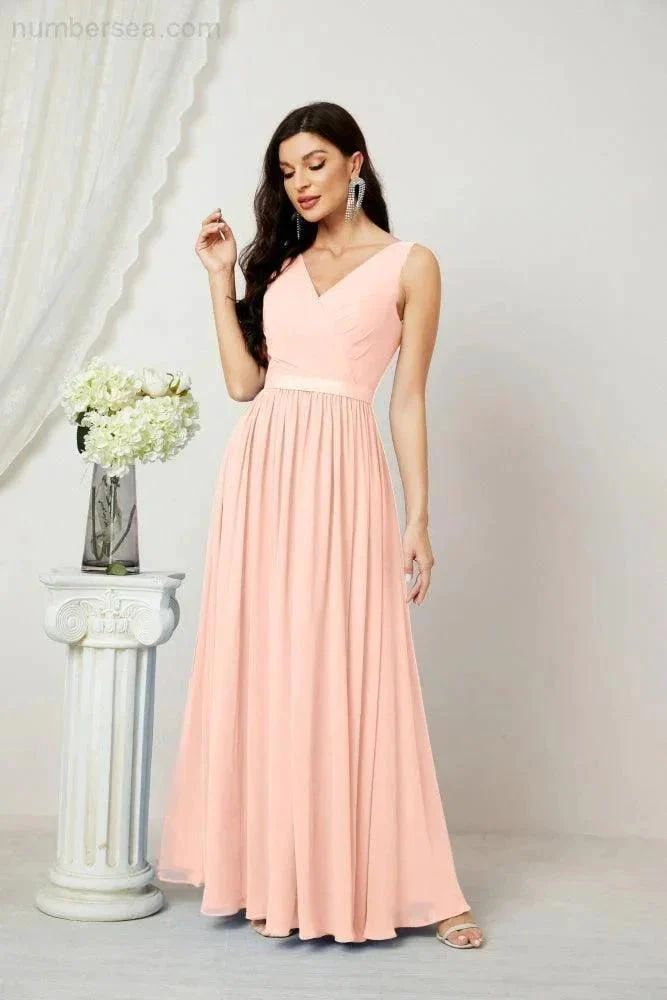 Women's Chiffon Long Bridesmaid Dresses A line Sleeveless Formal Prom Gown for Evening Party Homecoming Dresses 2808 - Image 159
