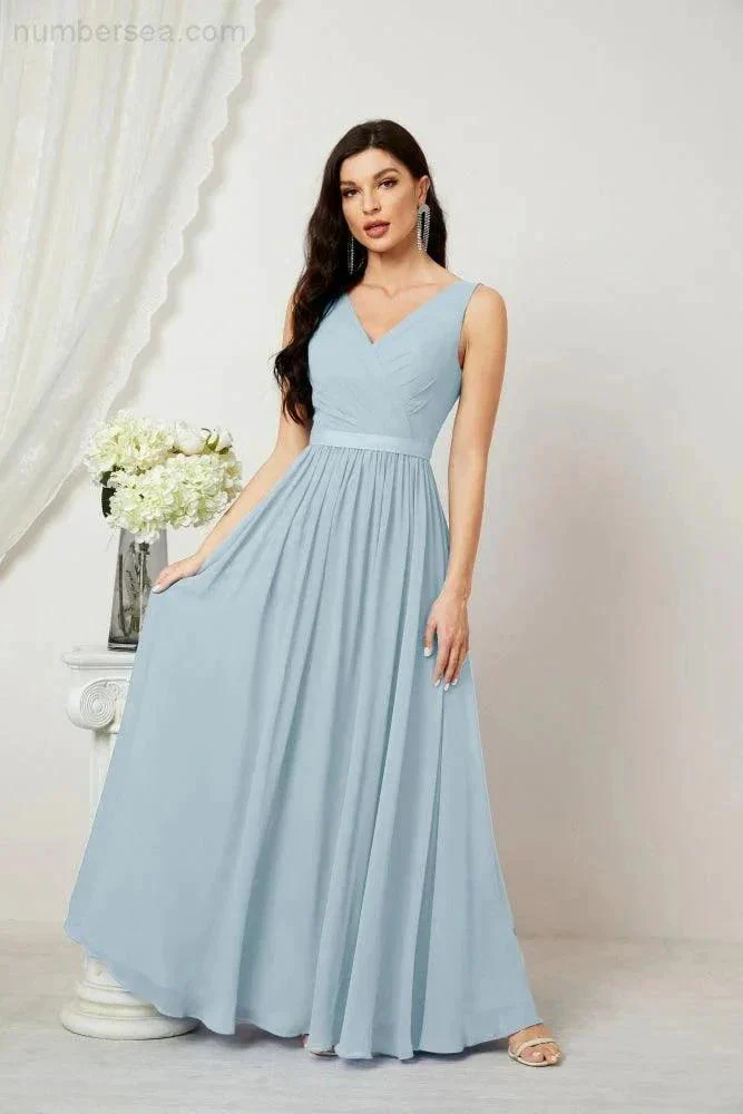Women's Chiffon Long Bridesmaid Dresses A line Sleeveless Formal Prom Gown for Evening Party Homecoming Dresses 2808 - Image 16