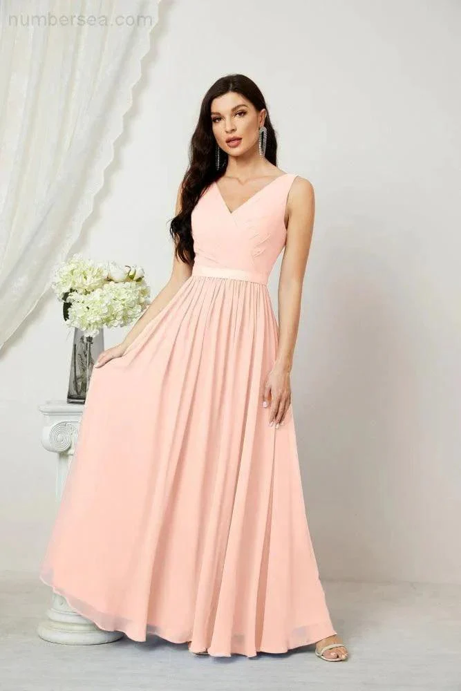 Women's Chiffon Long Bridesmaid Dresses A line Sleeveless Formal Prom Gown for Evening Party Homecoming Dresses 2808 - Image 160