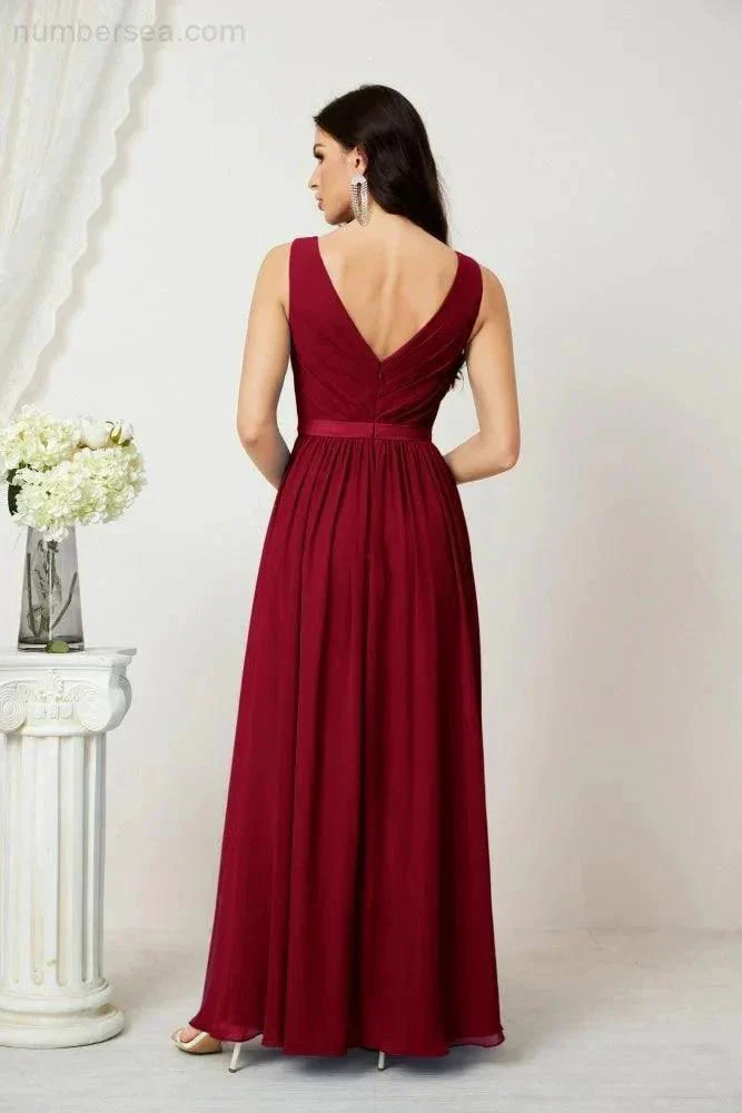 Women's Chiffon Long Bridesmaid Dresses A line Sleeveless Formal Prom Gown for Evening Party Homecoming Dresses 2808 - Image 162