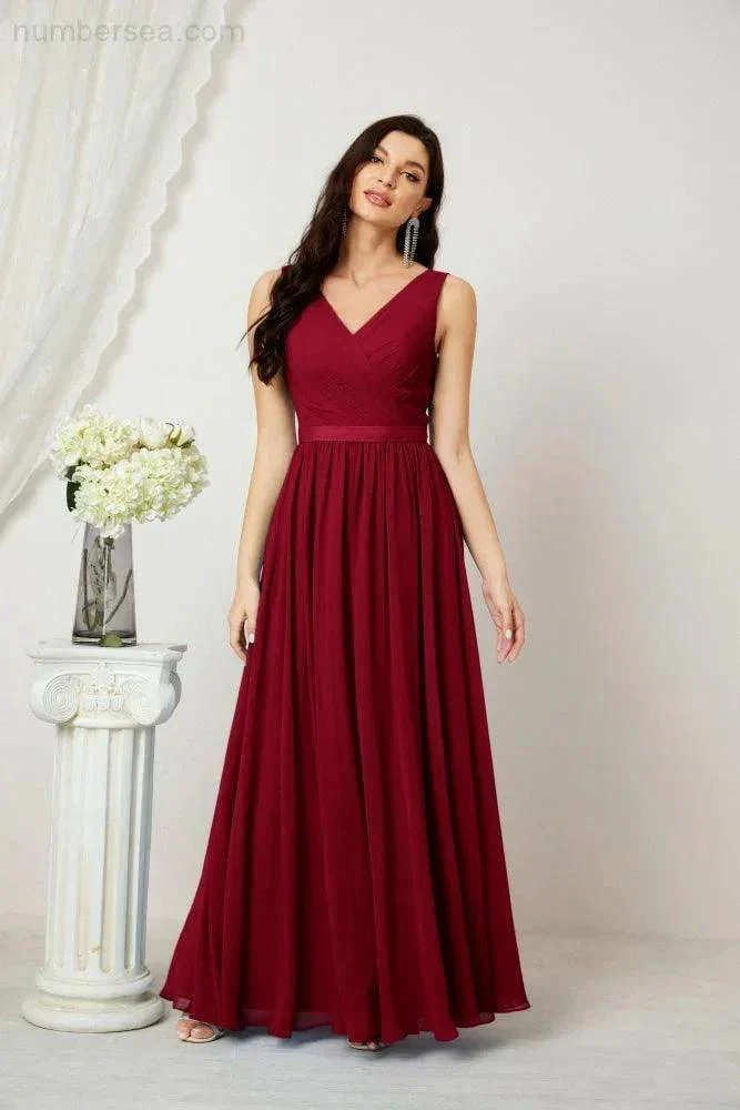 Women's Chiffon Long Bridesmaid Dresses A line Sleeveless Formal Prom Gown for Evening Party Homecoming Dresses 2808 - Image 163