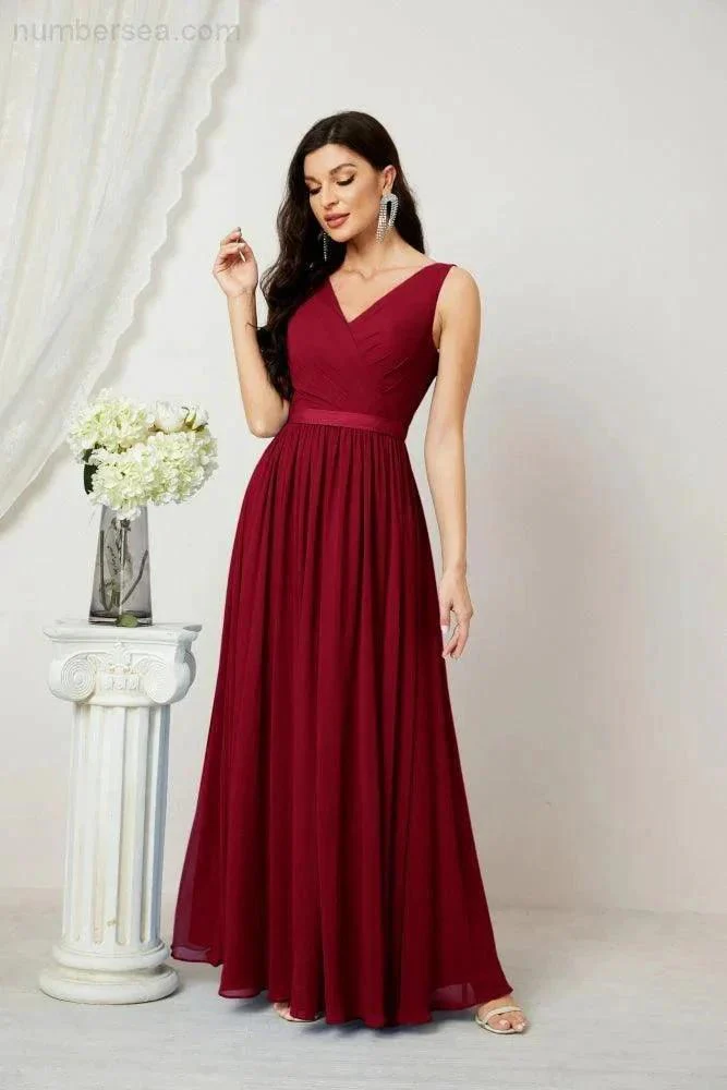 Women's Chiffon Long Bridesmaid Dresses A line Sleeveless Formal Prom Gown for Evening Party Homecoming Dresses 2808 - Image 164