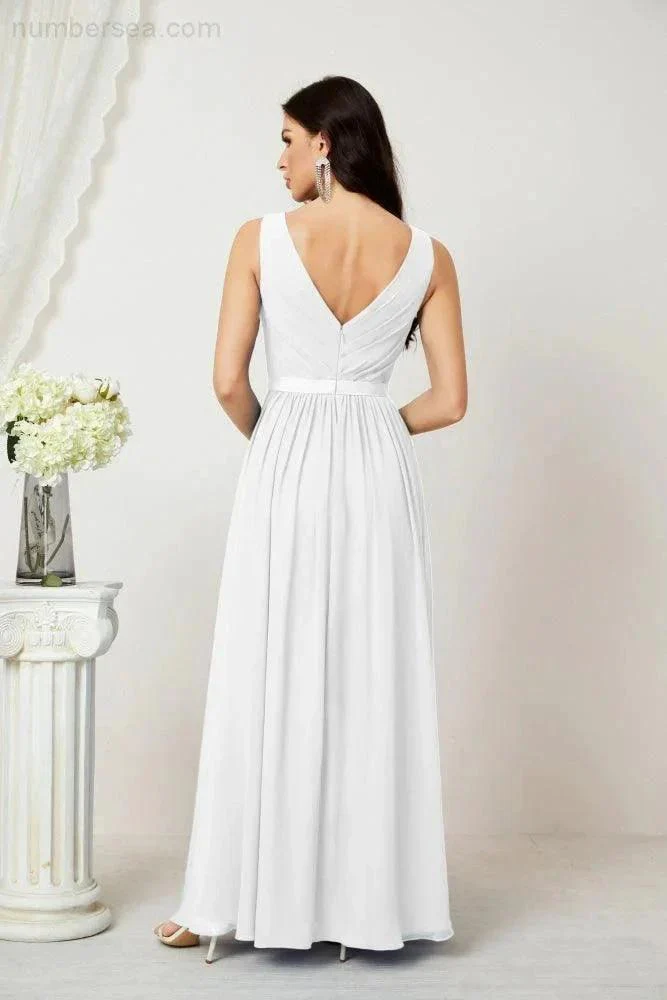 Women's Chiffon Long Bridesmaid Dresses A line Sleeveless Formal Prom Gown for Evening Party Homecoming Dresses 2808 - Image 166