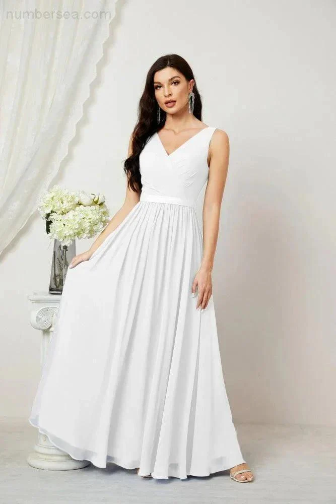 Women's Chiffon Long Bridesmaid Dresses A line Sleeveless Formal Prom Gown for Evening Party Homecoming Dresses 2808 - Image 167