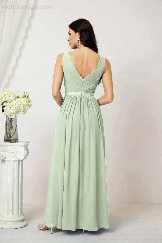 Women's Chiffon Long Bridesmaid Dresses A line Sleeveless Formal Prom Gown for Evening Party Homecoming Dresses 2808 - Image 18