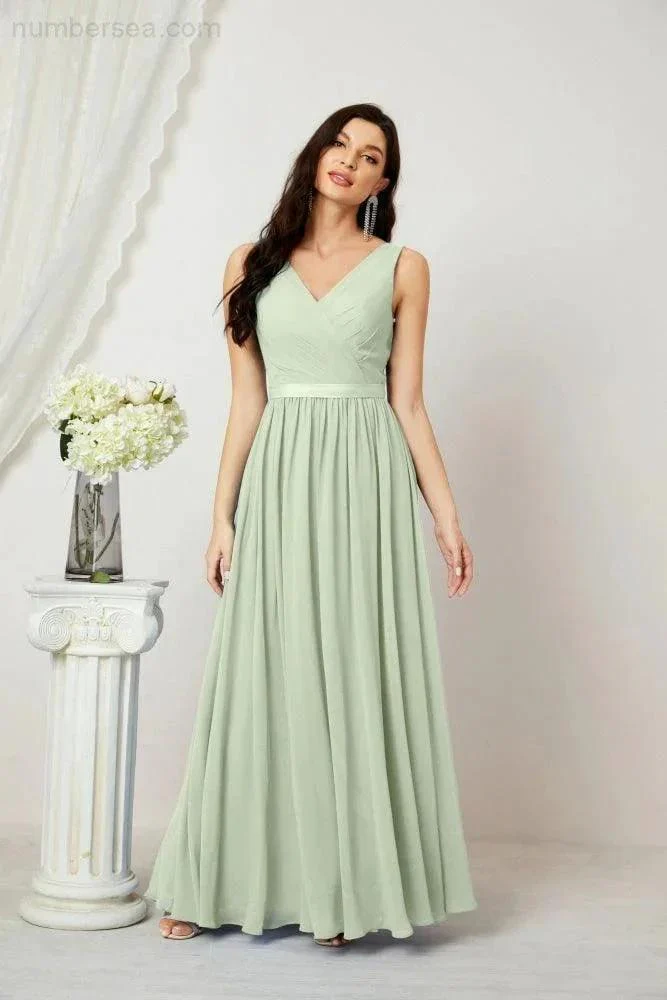 Women's Chiffon Long Bridesmaid Dresses A line Sleeveless Formal Prom Gown for Evening Party Homecoming Dresses 2808 - Image 19