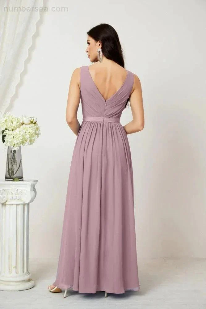 Women's Chiffon Long Bridesmaid Dresses A line Sleeveless Formal Prom Gown for Evening Party Homecoming Dresses 2808 - Image 2
