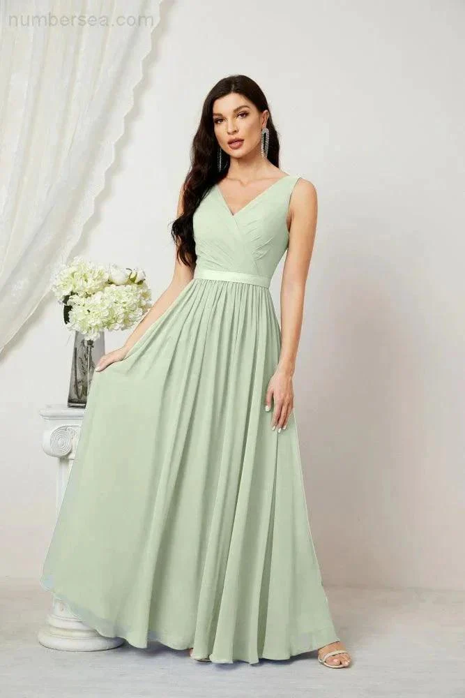 Women's Chiffon Long Bridesmaid Dresses A line Sleeveless Formal Prom Gown for Evening Party Homecoming Dresses 2808 - Image 20