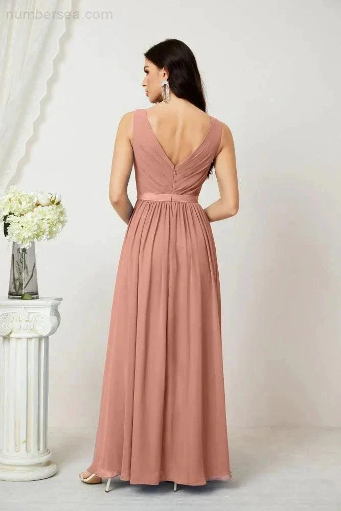 Women's Chiffon Long Bridesmaid Dresses A line Sleeveless Formal Prom Gown for Evening Party Homecoming Dresses 2808 - Image 22