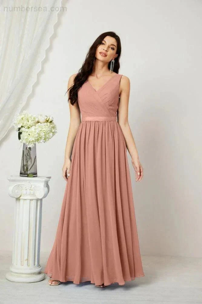 Women's Chiffon Long Bridesmaid Dresses A line Sleeveless Formal Prom Gown for Evening Party Homecoming Dresses 2808 - Image 23