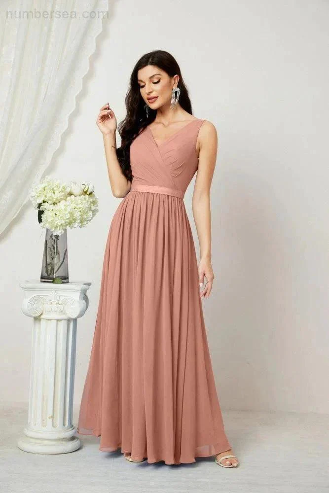 Women's Chiffon Long Bridesmaid Dresses A line Sleeveless Formal Prom Gown for Evening Party Homecoming Dresses 2808 - Image 24
