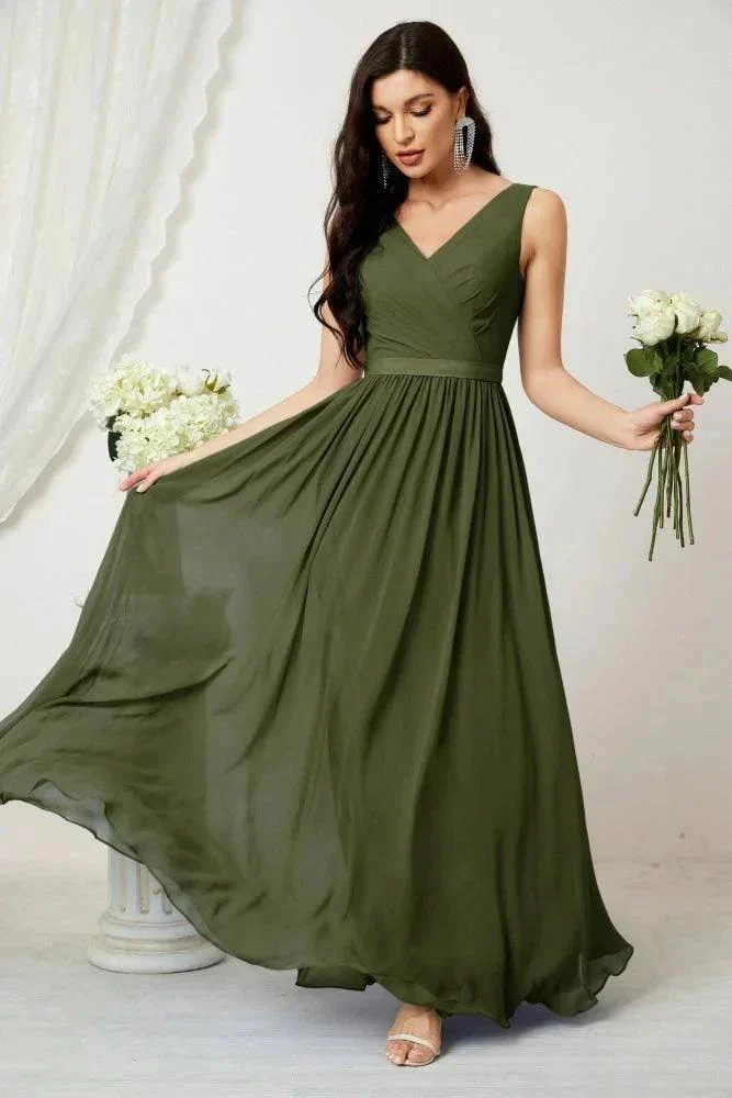 Women's Chiffon Long Bridesmaid Dresses A line Sleeveless Formal Prom Gown for Evening Party Homecoming Dresses 2808 - Image 25