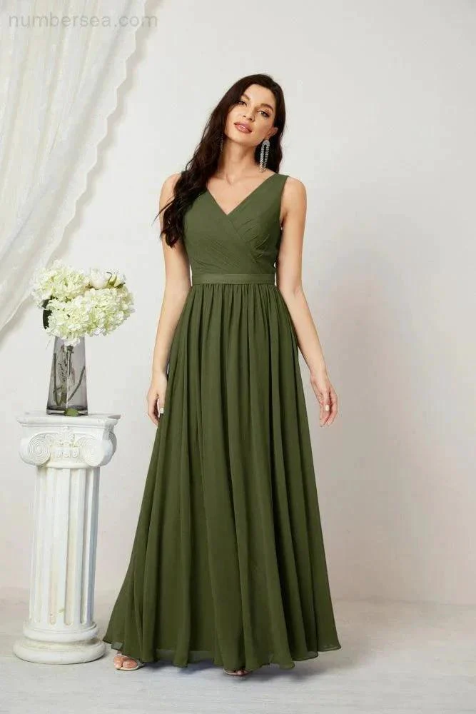 Women's Chiffon Long Bridesmaid Dresses A line Sleeveless Formal Prom Gown for Evening Party Homecoming Dresses 2808 - Image 27
