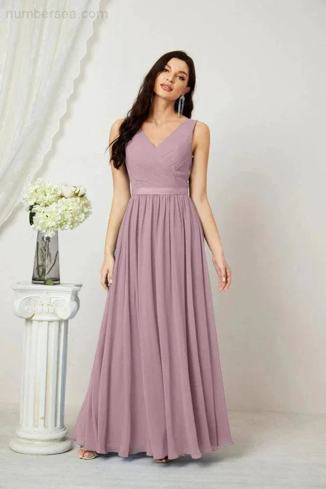 Women's Chiffon Long Bridesmaid Dresses A line Sleeveless Formal Prom Gown for Evening Party Homecoming Dresses 2808 - Image 3
