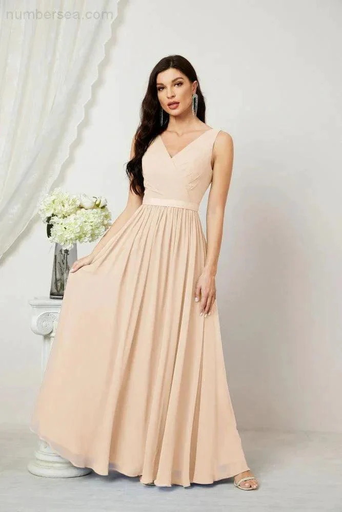 Women's Chiffon Long Bridesmaid Dresses A line Sleeveless Formal Prom Gown for Evening Party Homecoming Dresses 2808 - Image 31
