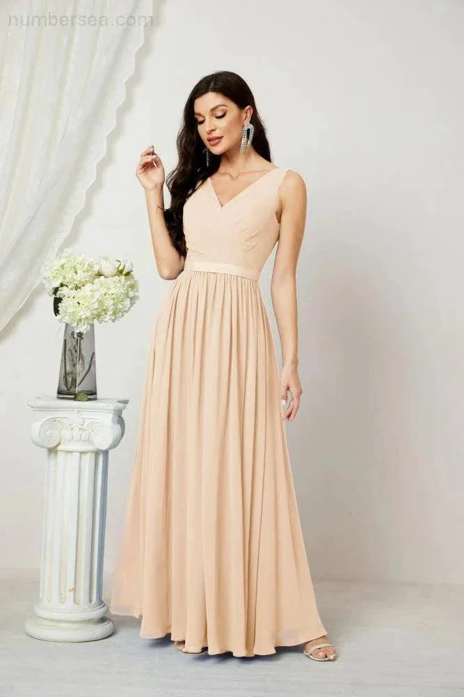 Women's Chiffon Long Bridesmaid Dresses A line Sleeveless Formal Prom Gown for Evening Party Homecoming Dresses 2808 - Image 32