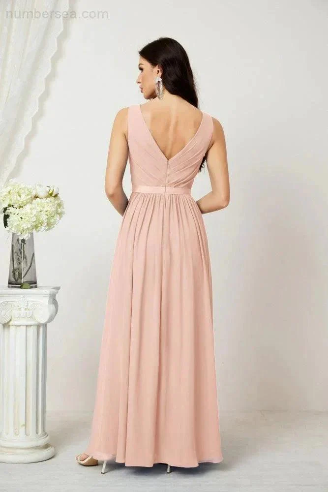 Women's Chiffon Long Bridesmaid Dresses A line Sleeveless Formal Prom Gown for Evening Party Homecoming Dresses 2808 - Image 34