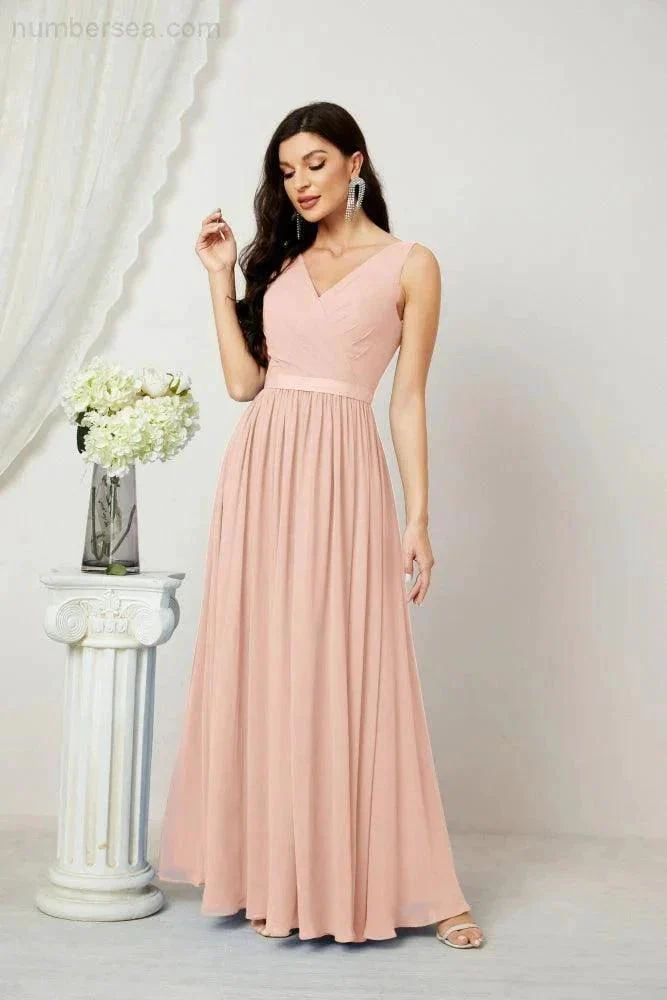 Women's Chiffon Long Bridesmaid Dresses A line Sleeveless Formal Prom Gown for Evening Party Homecoming Dresses 2808 - Image 35