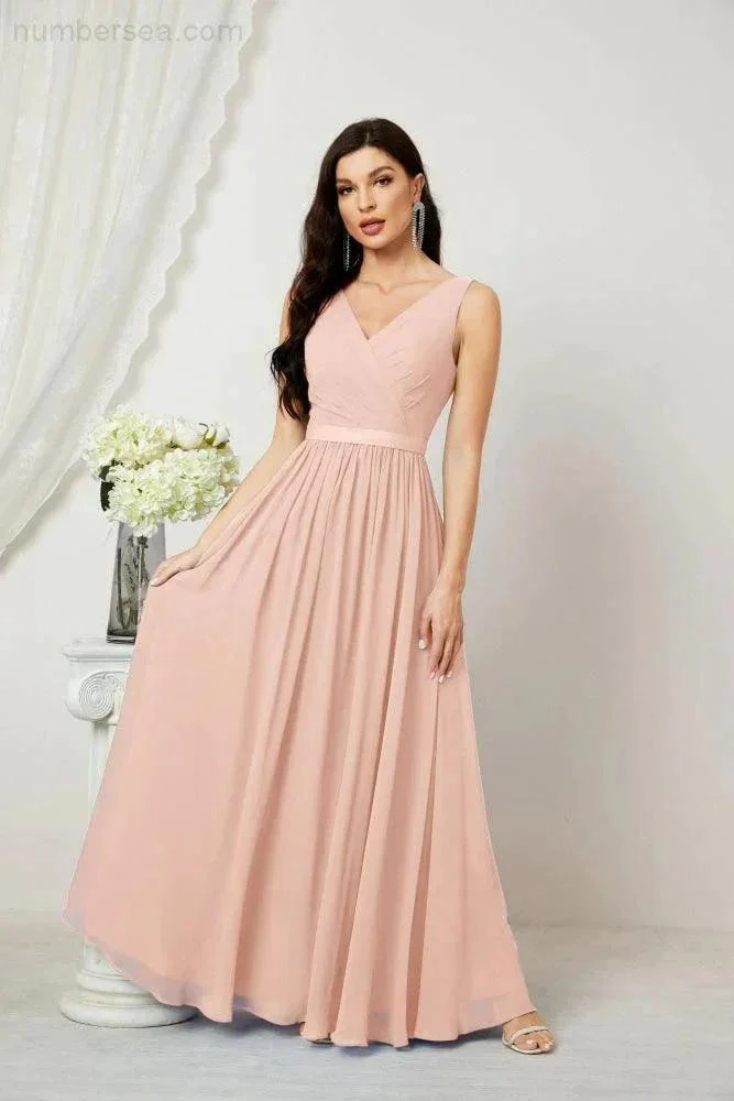 Women's Chiffon Long Bridesmaid Dresses A line Sleeveless Formal Prom Gown for Evening Party Homecoming Dresses 2808 - Image 36