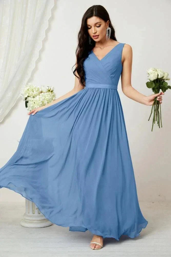 Women's Chiffon Long Bridesmaid Dresses A line Sleeveless Formal Prom Gown for Evening Party Homecoming Dresses 2808 - Image 37