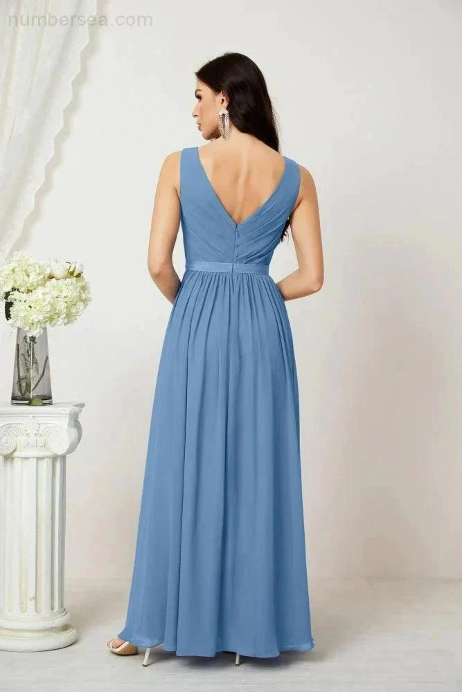 Women's Chiffon Long Bridesmaid Dresses A line Sleeveless Formal Prom Gown for Evening Party Homecoming Dresses 2808 - Image 38