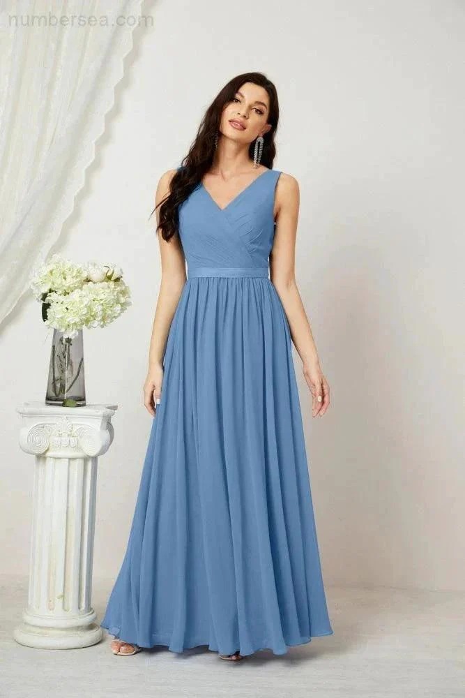 Women's Chiffon Long Bridesmaid Dresses A line Sleeveless Formal Prom Gown for Evening Party Homecoming Dresses 2808 - Image 39