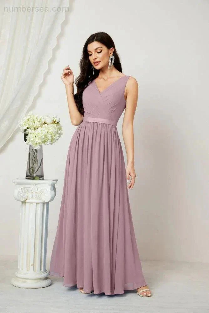 Women's Chiffon Long Bridesmaid Dresses A line Sleeveless Formal Prom Gown for Evening Party Homecoming Dresses 2808 - Image 4