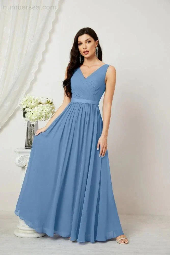 Women's Chiffon Long Bridesmaid Dresses A line Sleeveless Formal Prom Gown for Evening Party Homecoming Dresses 2808 - Image 40