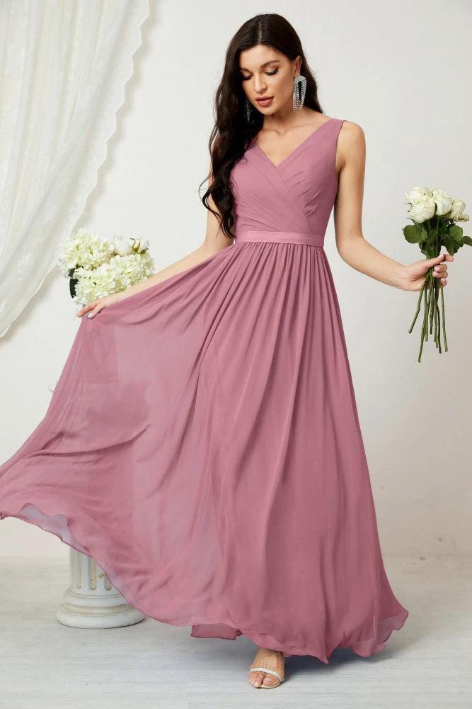 Women's Chiffon Long Bridesmaid Dresses A line Sleeveless Formal Prom Gown for Evening Party Homecoming Dresses 2808 - Image 41