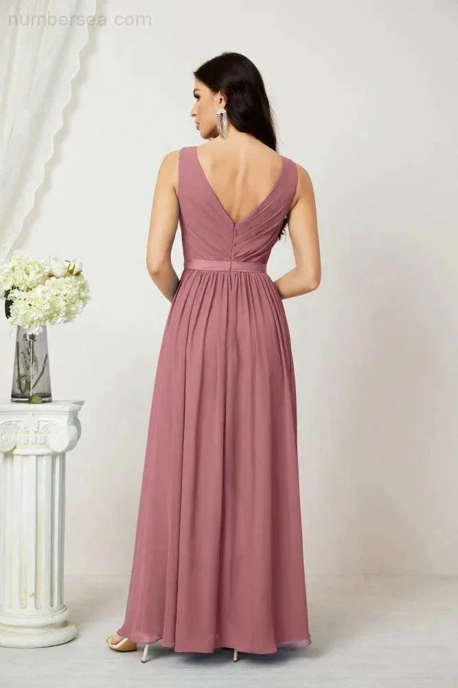 Women's Chiffon Long Bridesmaid Dresses A line Sleeveless Formal Prom Gown for Evening Party Homecoming Dresses 2808 - Image 42