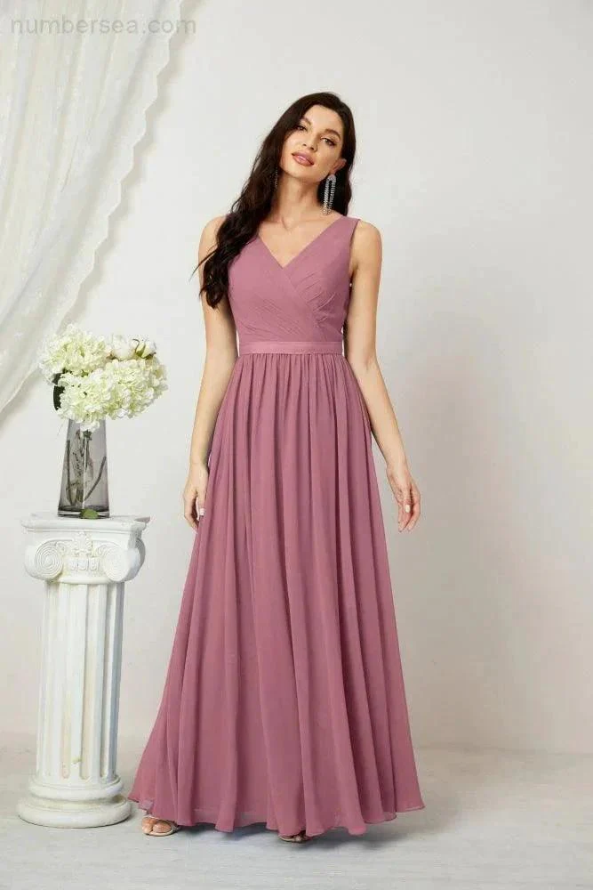 Women's Chiffon Long Bridesmaid Dresses A line Sleeveless Formal Prom Gown for Evening Party Homecoming Dresses 2808 - Image 43