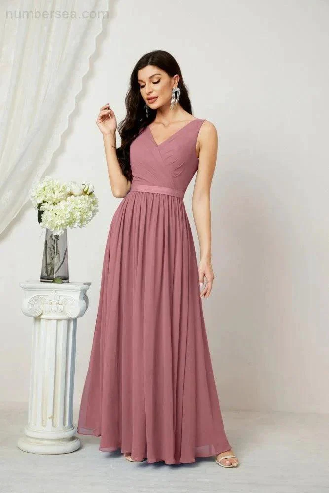 Women's Chiffon Long Bridesmaid Dresses A line Sleeveless Formal Prom Gown for Evening Party Homecoming Dresses 2808 - Image 44