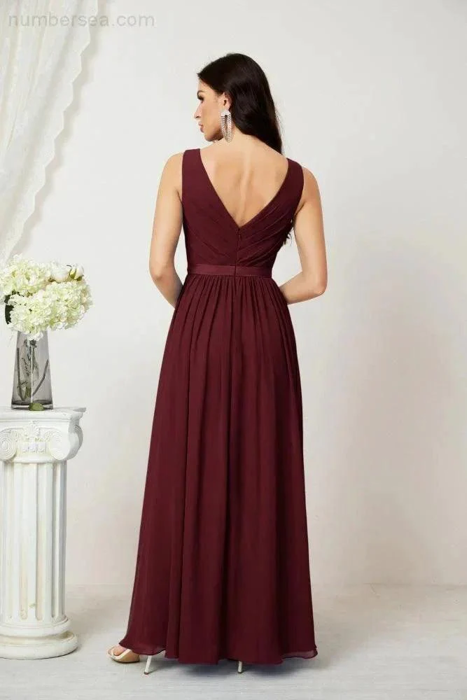Women's Chiffon Long Bridesmaid Dresses A line Sleeveless Formal Prom Gown for Evening Party Homecoming Dresses 2808 - Image 46