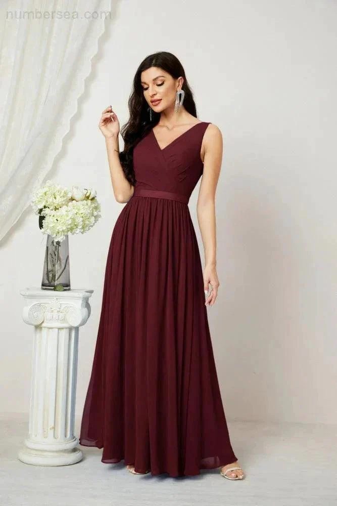 Women's Chiffon Long Bridesmaid Dresses A line Sleeveless Formal Prom Gown for Evening Party Homecoming Dresses 2808 - Image 47