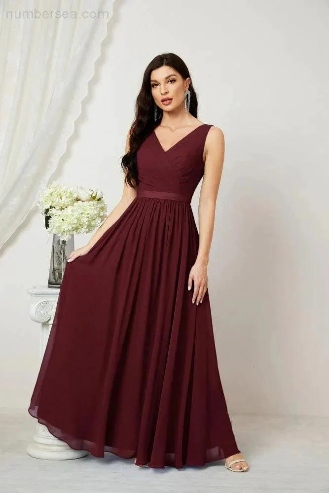 Women's Chiffon Long Bridesmaid Dresses A line Sleeveless Formal Prom Gown for Evening Party Homecoming Dresses 2808 - Image 48
