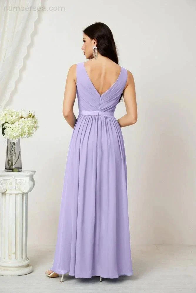 Women's Chiffon Long Bridesmaid Dresses A line Sleeveless Formal Prom Gown for Evening Party Homecoming Dresses 2808 - Image 54