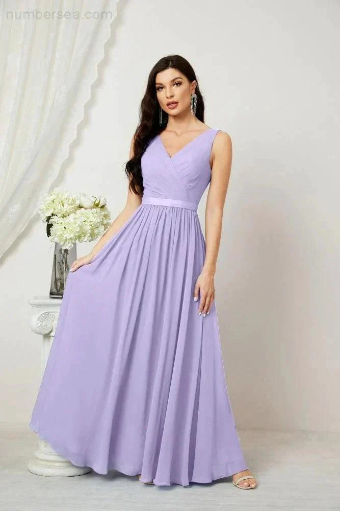 Women's Chiffon Long Bridesmaid Dresses A line Sleeveless Formal Prom Gown for Evening Party Homecoming Dresses 2808 - Image 55